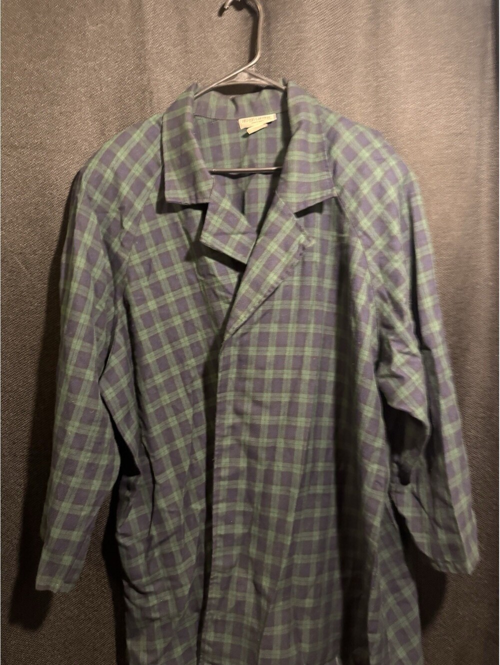 Vintage Renee Lauren New York Plaid Flannel Robe 2X Green Blue Lounge